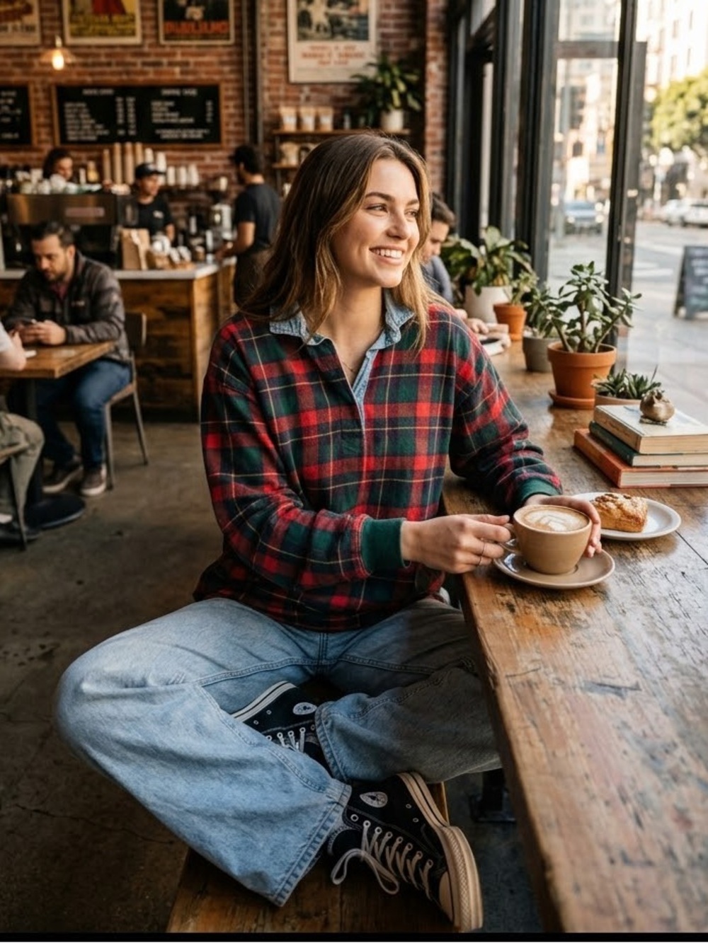 Vintage Copper Key Plaid Grandma Sweatshirt